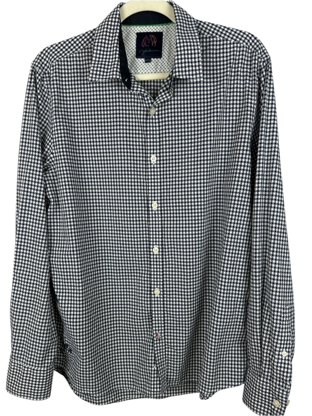 John Lennon Collection Men's Gingham Button-Down Shirt Medium Blue White
